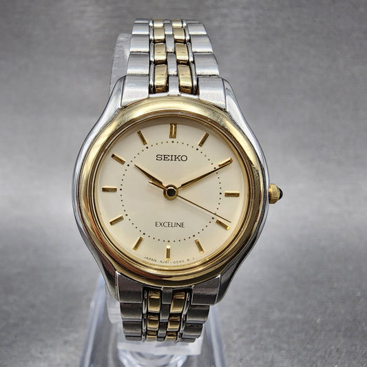 Seiko Exceline Watch Women 25mm Cream Dial Two Tone Round 4J41-0030 New Battery