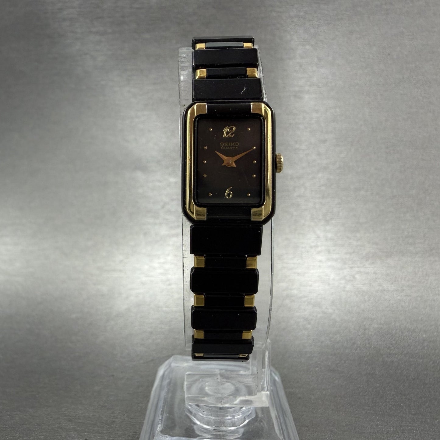 Seiko Tank Watch Women 14mm Black Dial Black & Gold Tone 2E20-5590 New Battery5