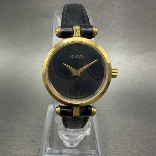 Gucci 2000L Watch Women 22mm Black Dial Gold Plated Round New Battery VTG0
