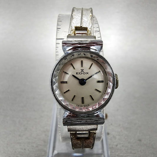 EDOX Watch Women 18mm White Dial Steel Round Manual Wind Runs Vintage