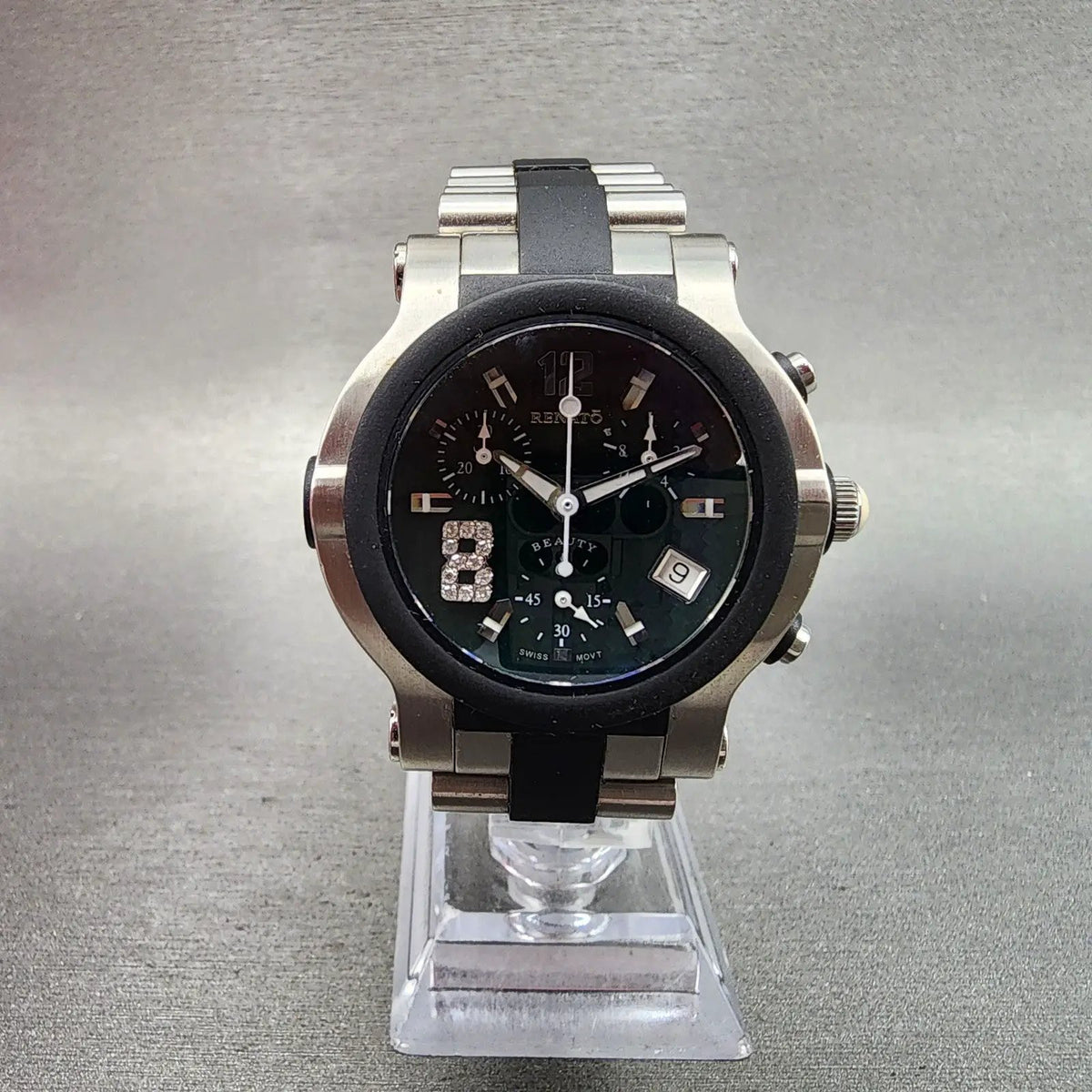 Renato Beauty Chronograph Watch Women 37mm Green Dial Steel Rubber New Battery1