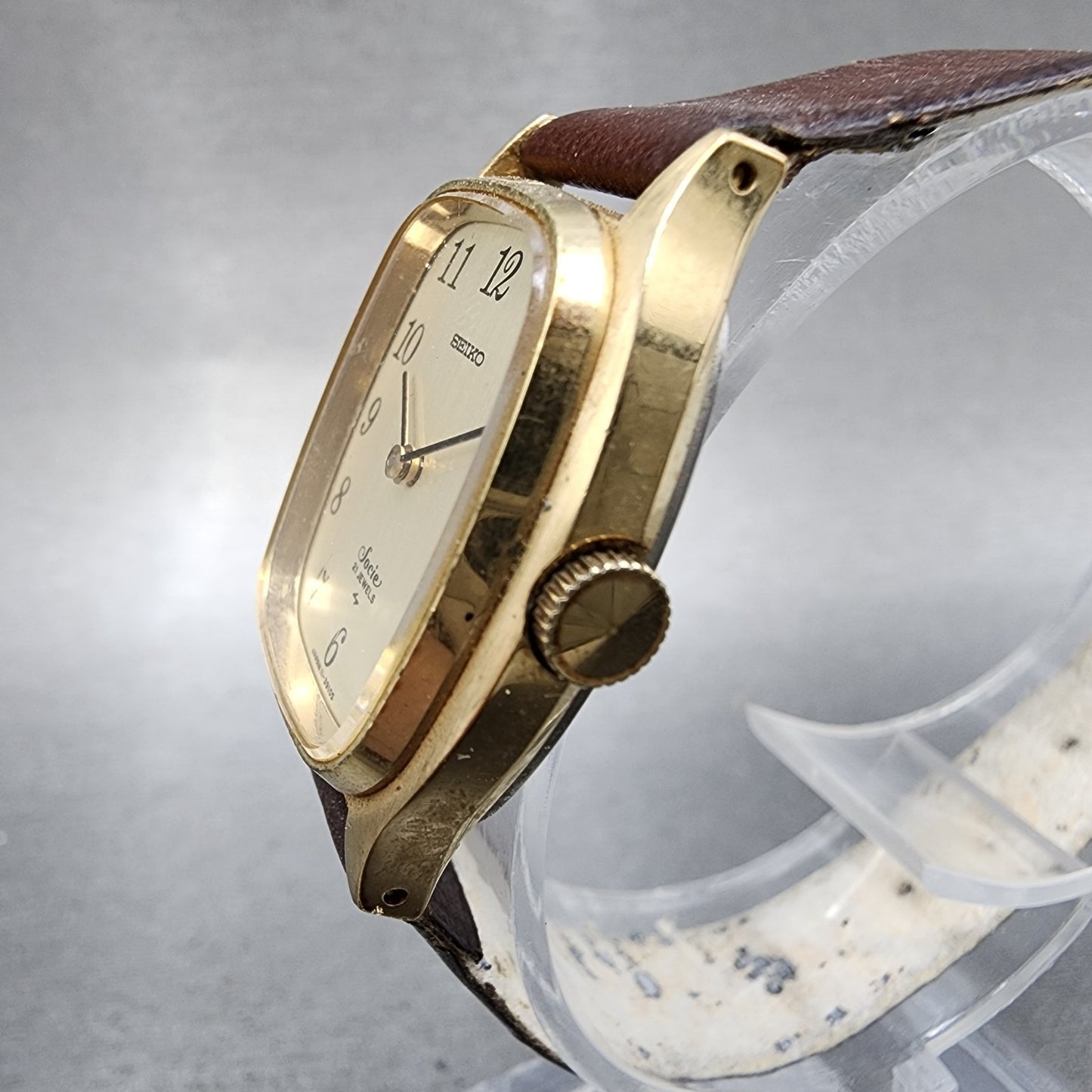 Seiko Socie Tank Watch Women 23mm Champagne Dial Gold Tone Manual 114500 Runs2