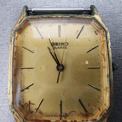 Seiko Tank Watch Men 28mm Gold Dial Gold Tone Rectangle 9021-5180 PARTS