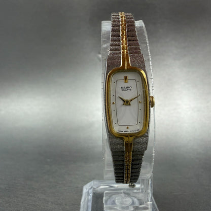 Seiko Tank Watch Women 13mm Gold Dial Gold Tone Rectangle 2E20-6319 New Battery95