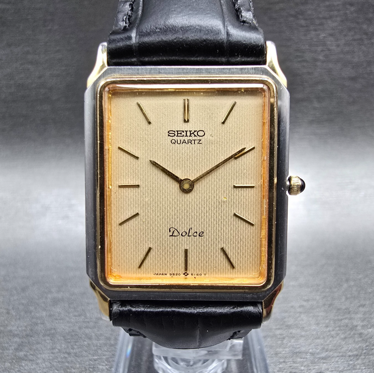 Seiko Dolce Watch Men 25mm Champagne Dial Two Tone Rectangle 9520-5130 New Batt0