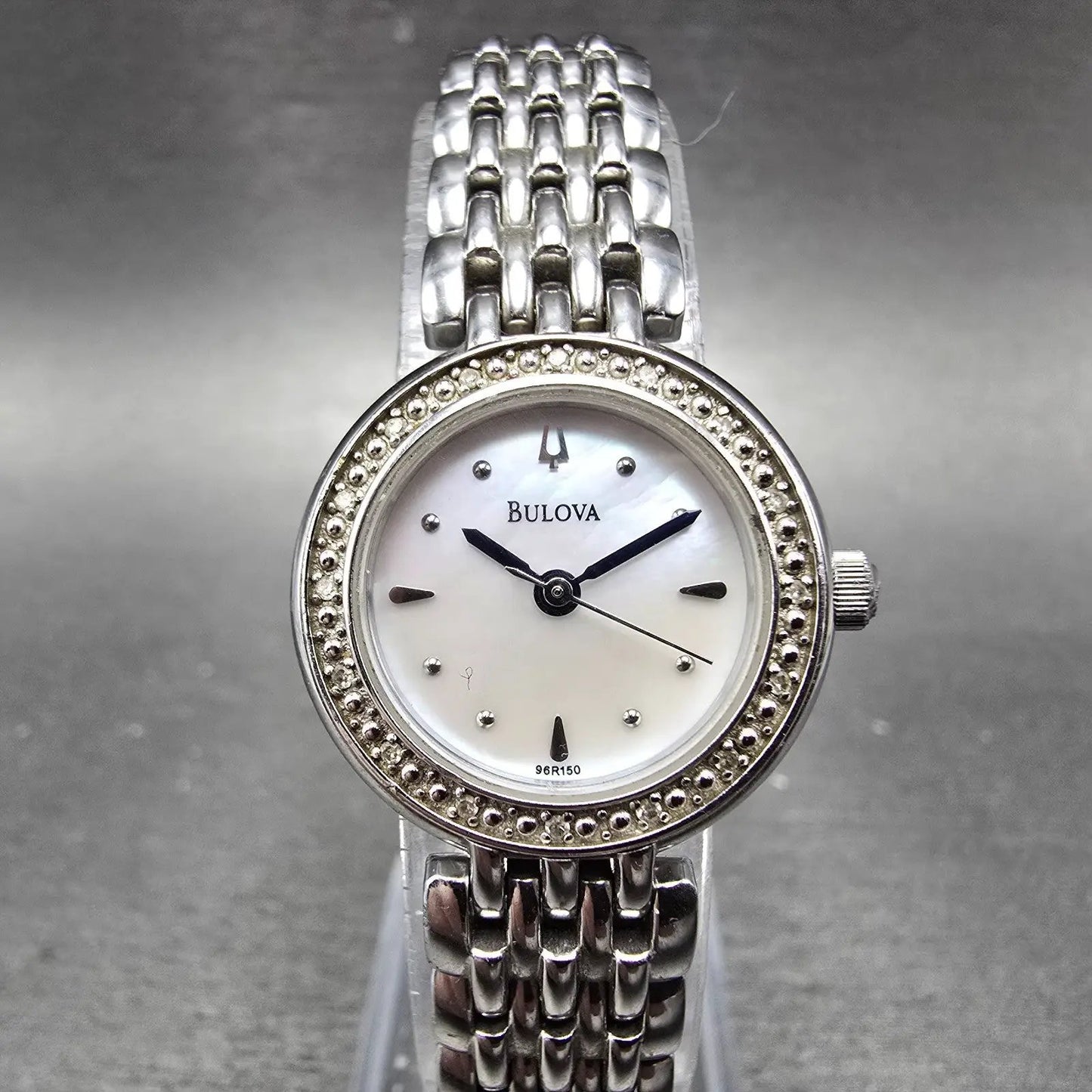 Bulova Watch Women 24mm MOP Dial Silver Tone Round READ!!!!!! 96R150 New Battery0
