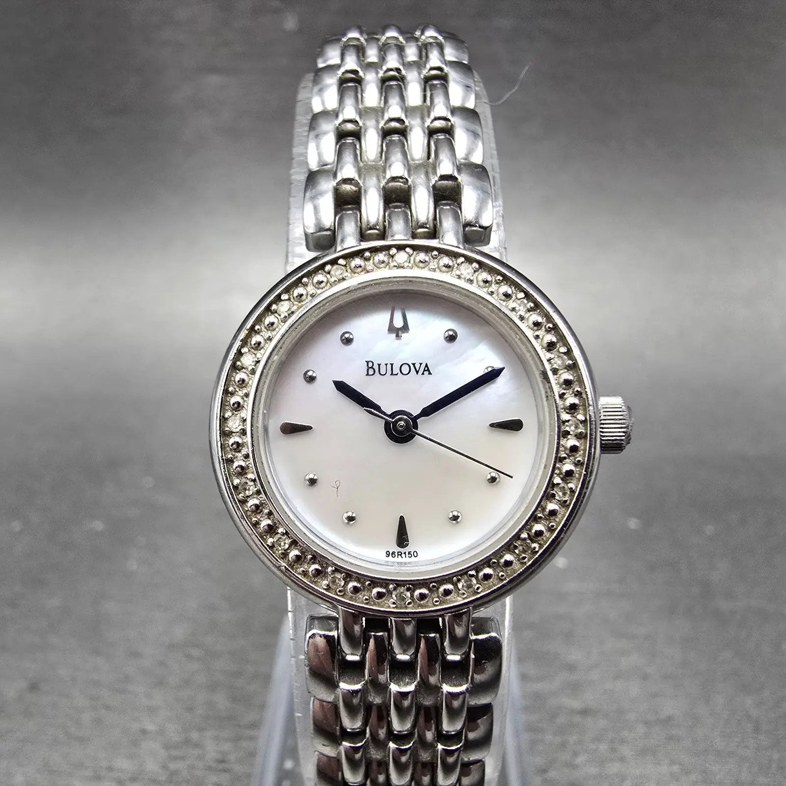 Bulova Watch Women 24mm MOP Dial Silver Tone Round READ!!!!!! 96R150 New Battery0