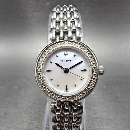 Bulova Watch Women 24mm MOP Dial Silver Tone Round READ!!!!!! 96R150 New Battery0