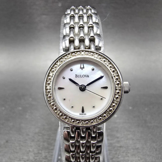 Bulova Watch Women 24mm MOP Dial Silver Tone Round READ!!!!!! 96R150 New Battery0