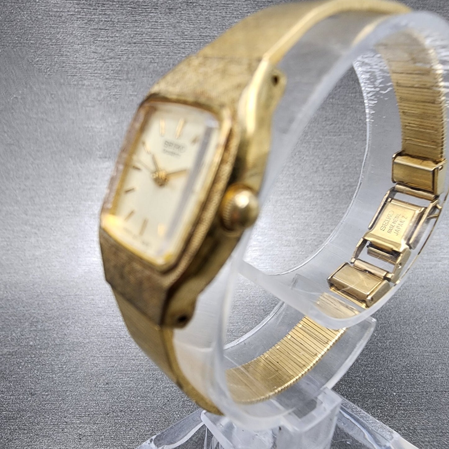 VTG Seiko Watch Women 17mm Champagne Dial Gold Tone Rectangle 54215029 New Batt2