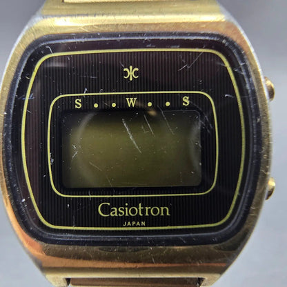 Casio Casiotron 86GL-22 Watch Women Gold Black 25mm Daydate Oval VTG PARTS2