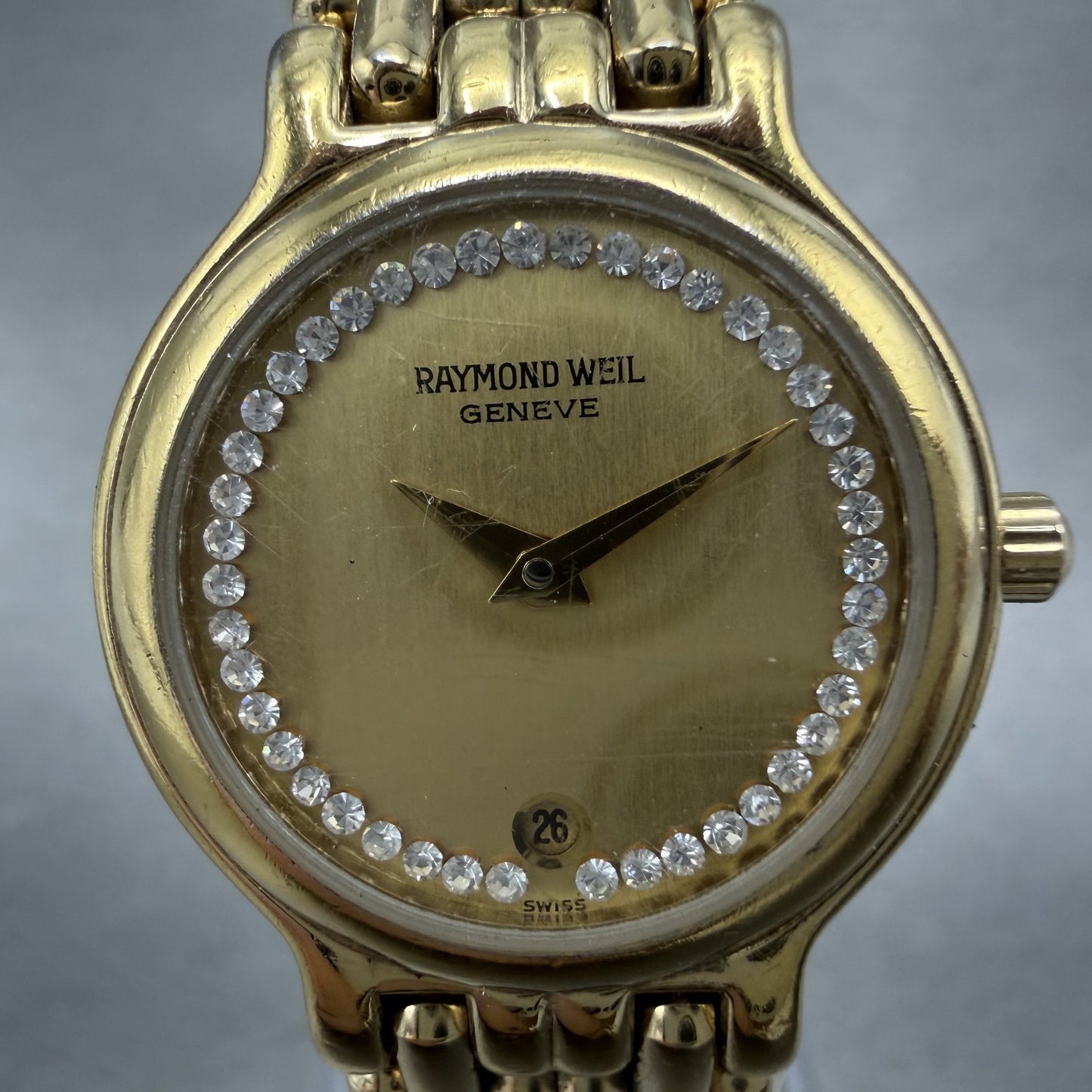 Raymond Weil Watch Women 24mm Champagne Dial Gold Plated Date Round 9946 New Bat1
