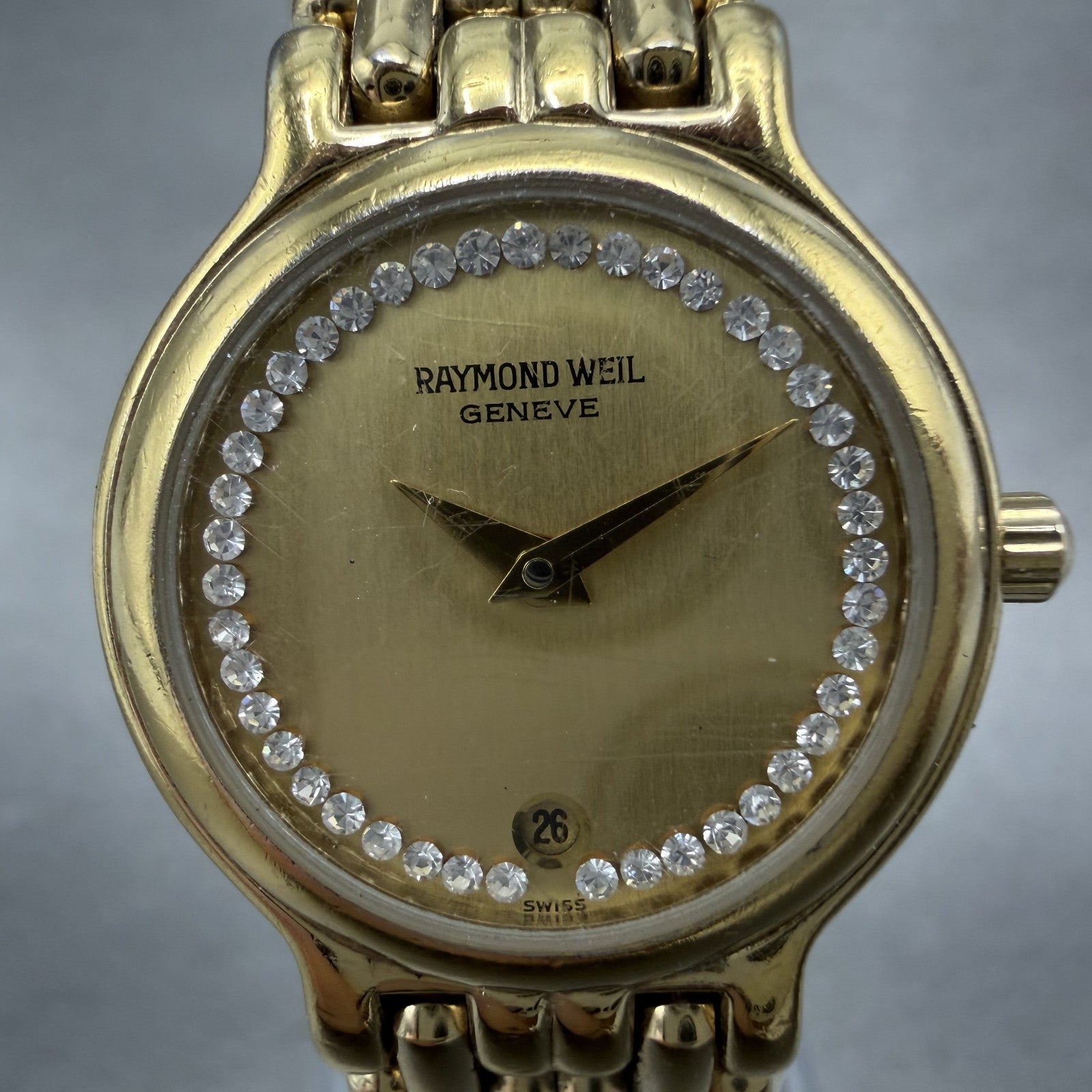Raymond Weil Watch Women 24mm Champagne Dial Gold Plated Date Round 9946 New Bat1