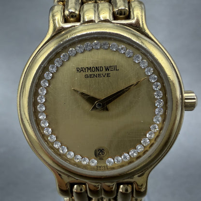 Raymond Weil Watch Women 24mm Champagne Dial Gold Plated Date Round 9946 New Bat1