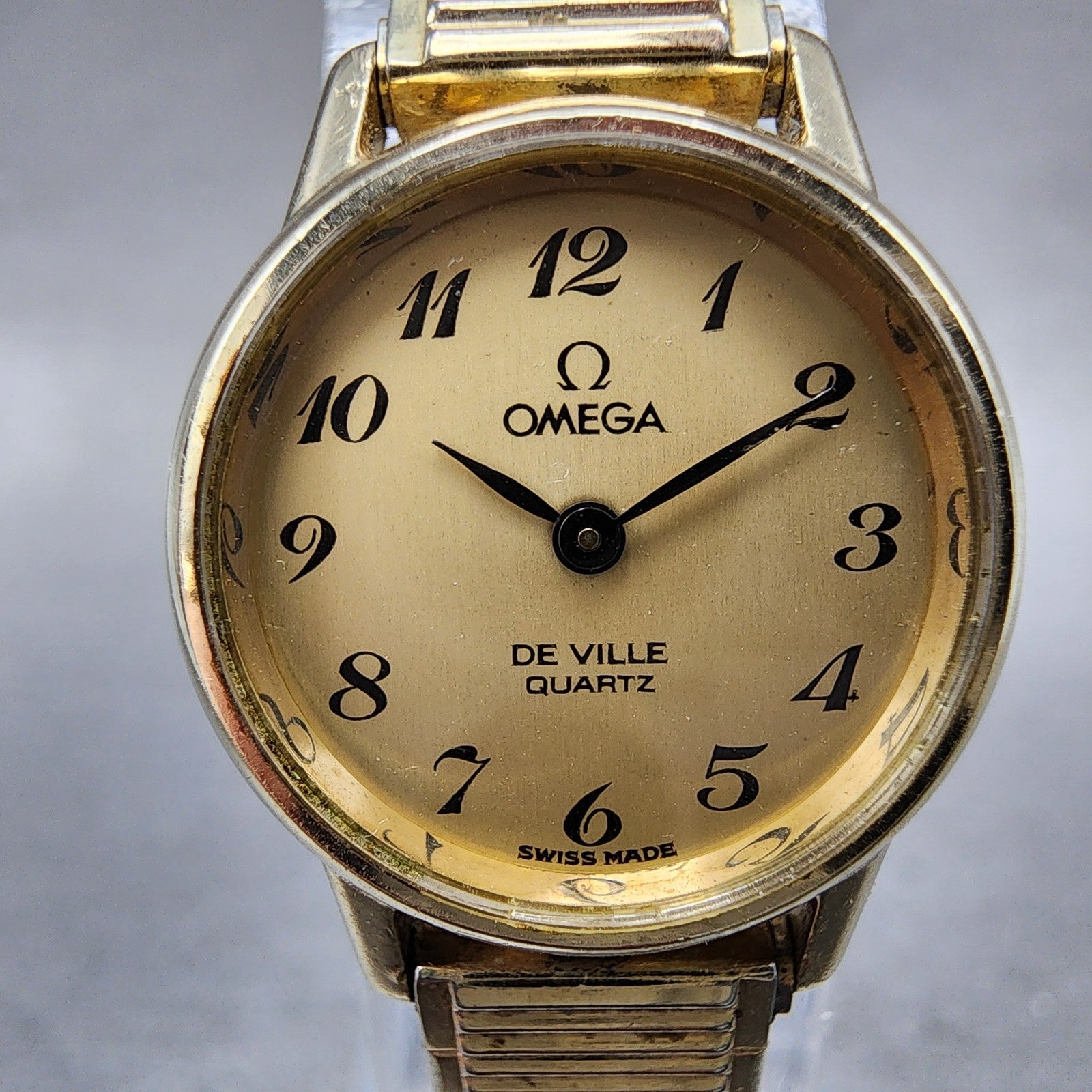 Omega De Ville Watch Women 20mm Gold Dial 10K Gold Filled Round 5910040 New bat1
