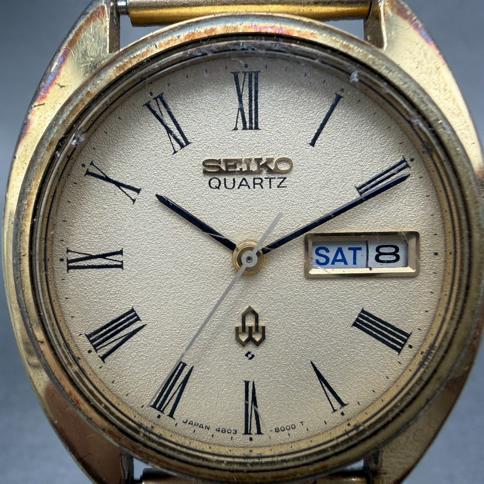 Seiko SQ Watch Men 36mm Cream Dial Gold Tone Daydate 4803-8000 New Battery VTG1