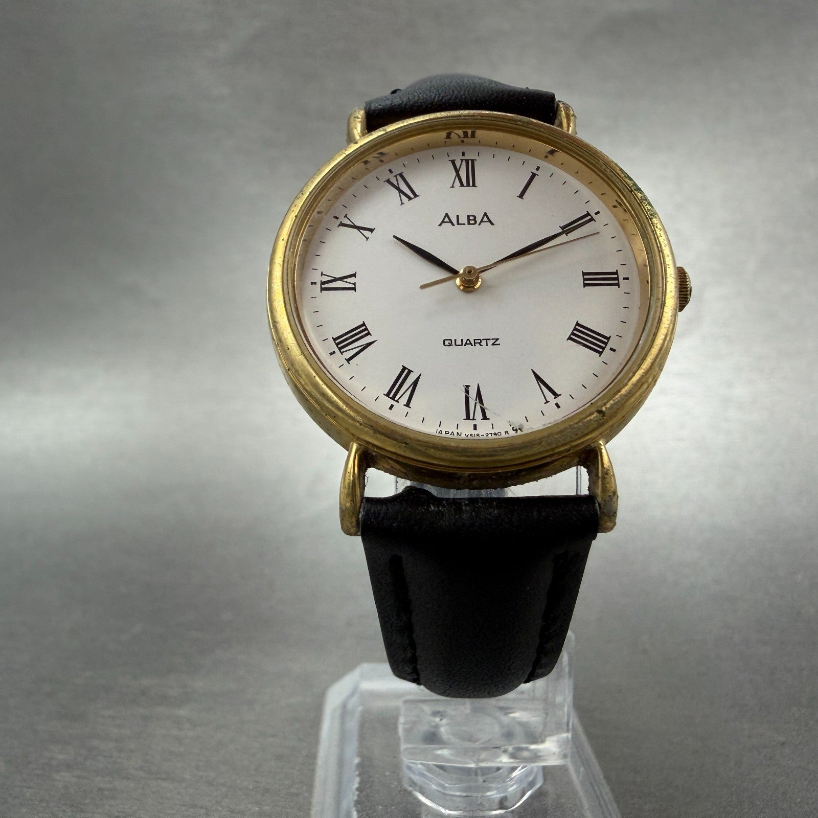 Seiko Alba Watch Men 31mm White Dial Gold Tone Round V515-6540 New Battery VTG5