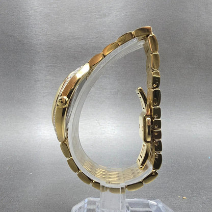 Bulova Watch Women 30mm White Dial Gold Tone Round 98R298 Crystal Bezel Works7