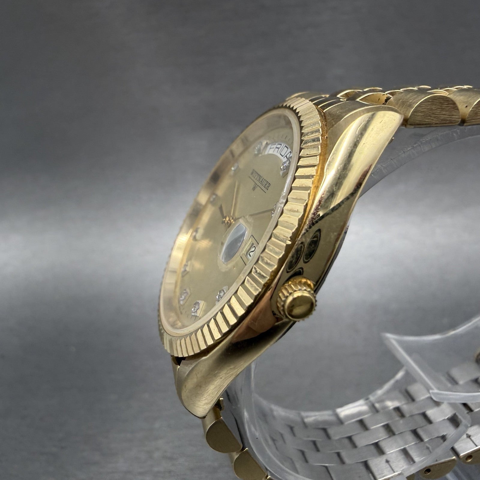 Wittnauer President Watch Men 35mm Gold Dial Gold Tone Daydate KW9650 New Batt2