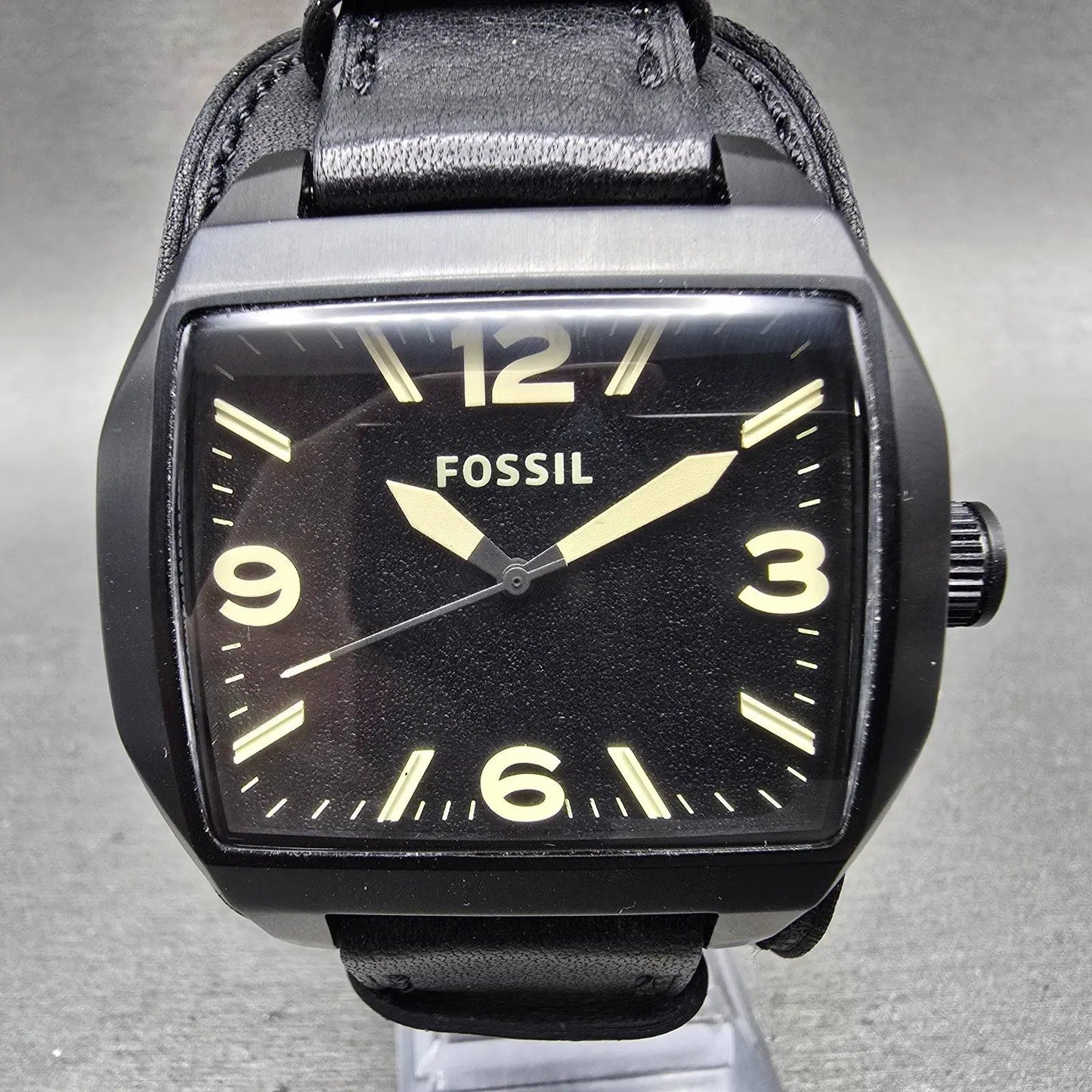 Fossil Watch Men 44mm Black Dial Black Tone Rectangle JR1386 New Battery0