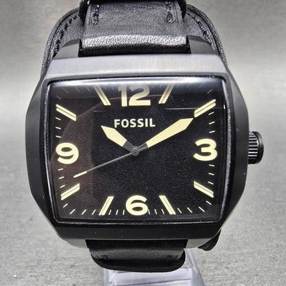Fossil Watch Men 44mm Black Dial Black Tone Rectangle JR1386 New Battery0