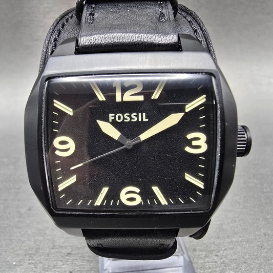 Fossil Watch Men 44mm Black Dial Black Tone Rectangle JR1386 New Battery0