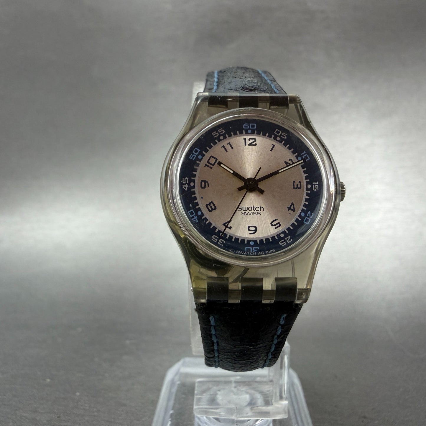 Swatch Razor Watch Women 25mm Silver Dial Clear Case Round New Battery5