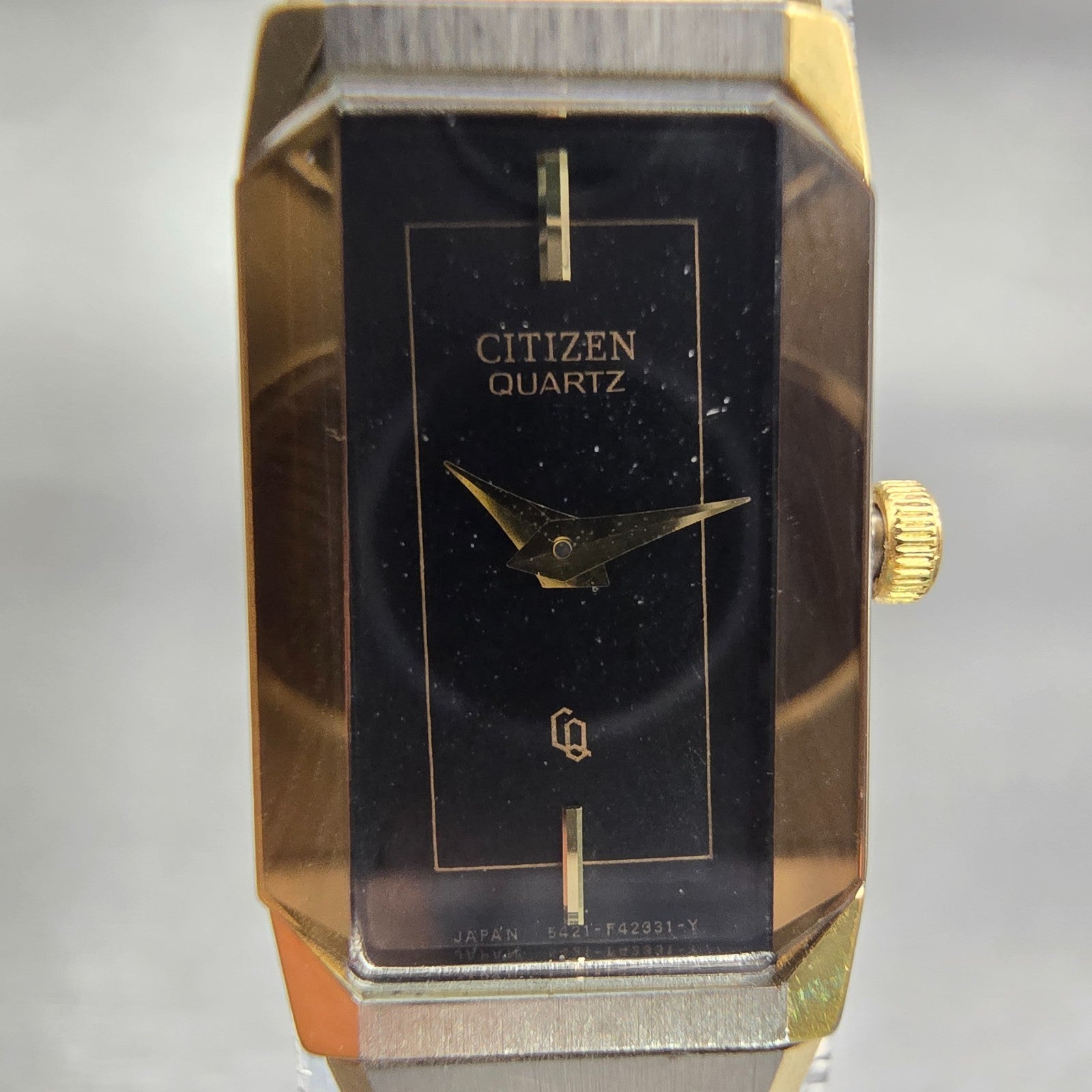 Citizen CQ Watch Women 13mm Black Dial Two Tone Rectangle 5421-F42228 New Batt1