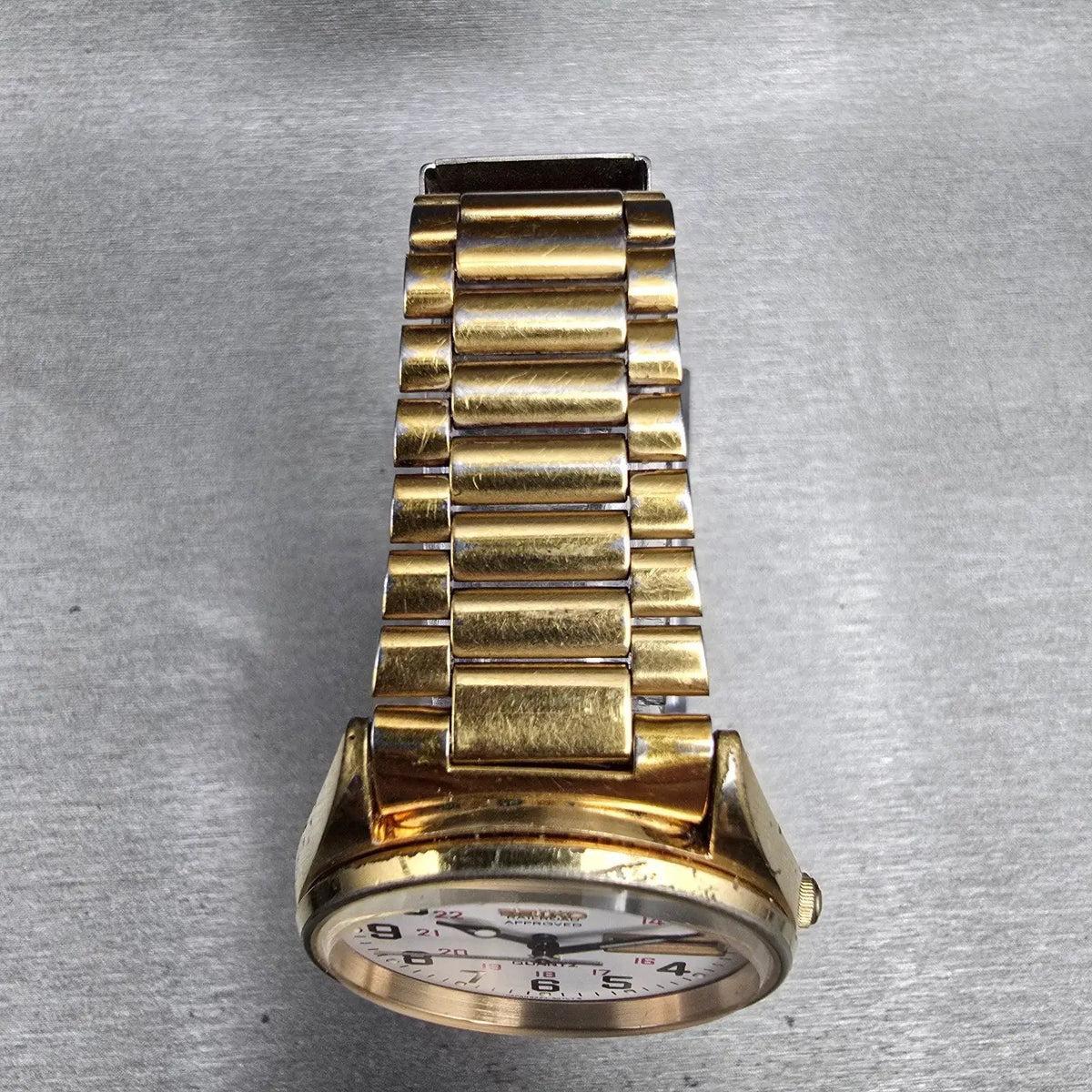 Seiko SQ Railroad Approved Watch Men 34mm White Dial Daydate 8223-8049 New BattK4
