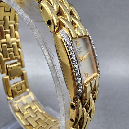 Citizen Elegance Tank Watch Women 15mm Champagne Dial Gold Tone New Battery3
