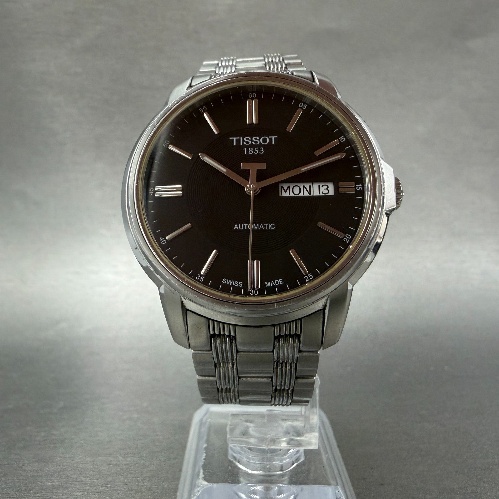 Tissot Automatic III Watch Men 39mm Black Dial Steel Daydate Round Runs W/Box6