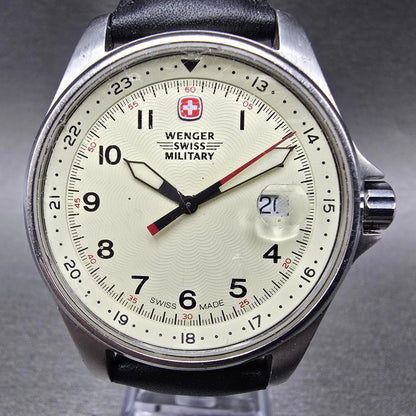 Wenger Swiss Military Watch Men 40mm Cream Dial Steel Date 79103 New Battery CH0
