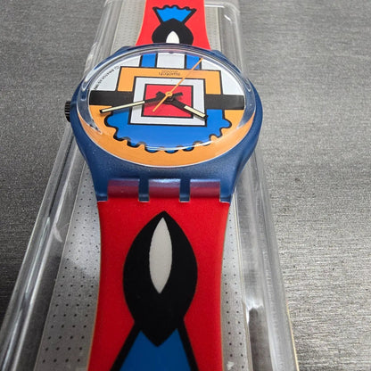 Swatch Paella Watch Men 34mm Orange Dial Blue Case GN129 New Battery NOS7