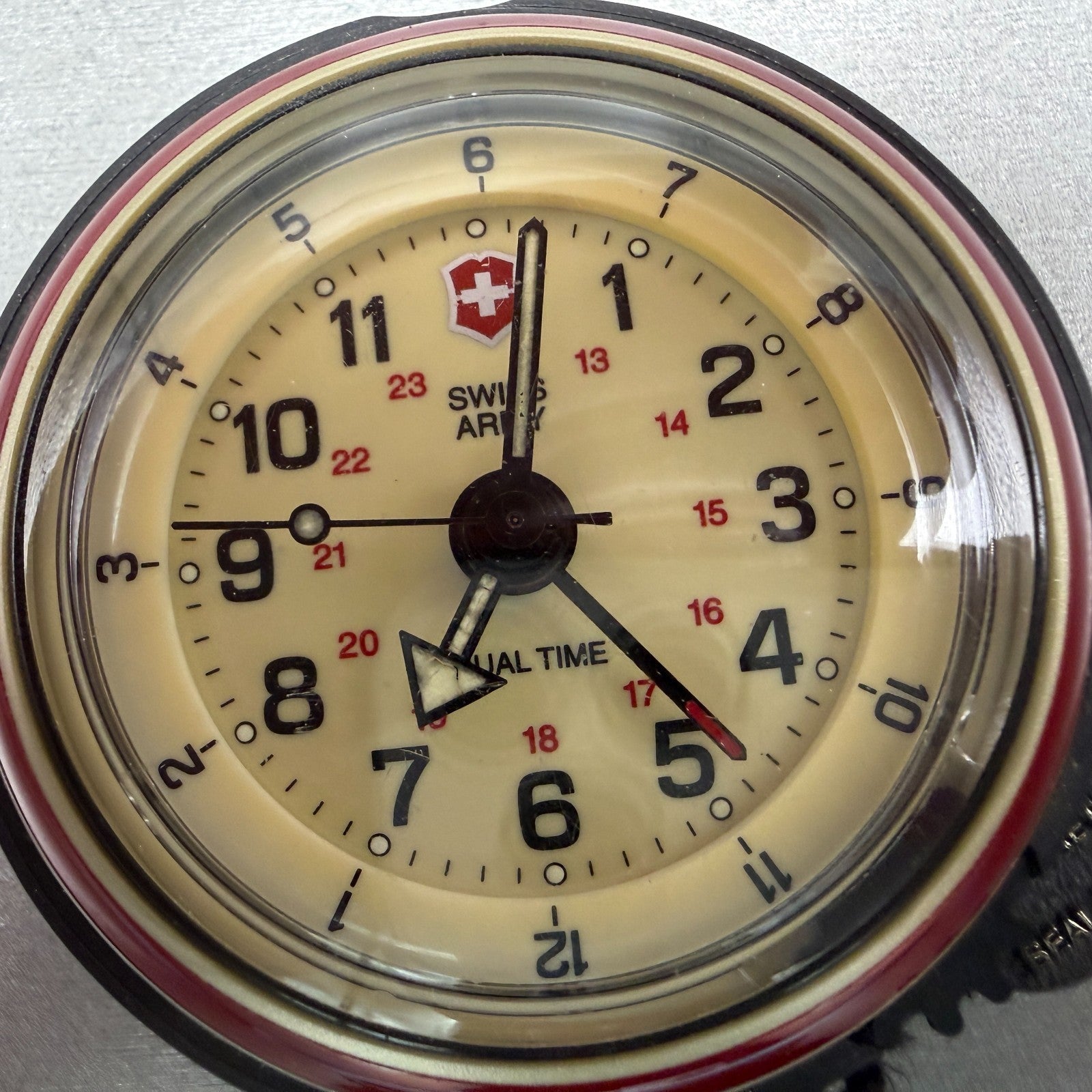Victorinox Swiss Army Travel Alarm Clock Cream Dial Black Round 65mm PARTS2