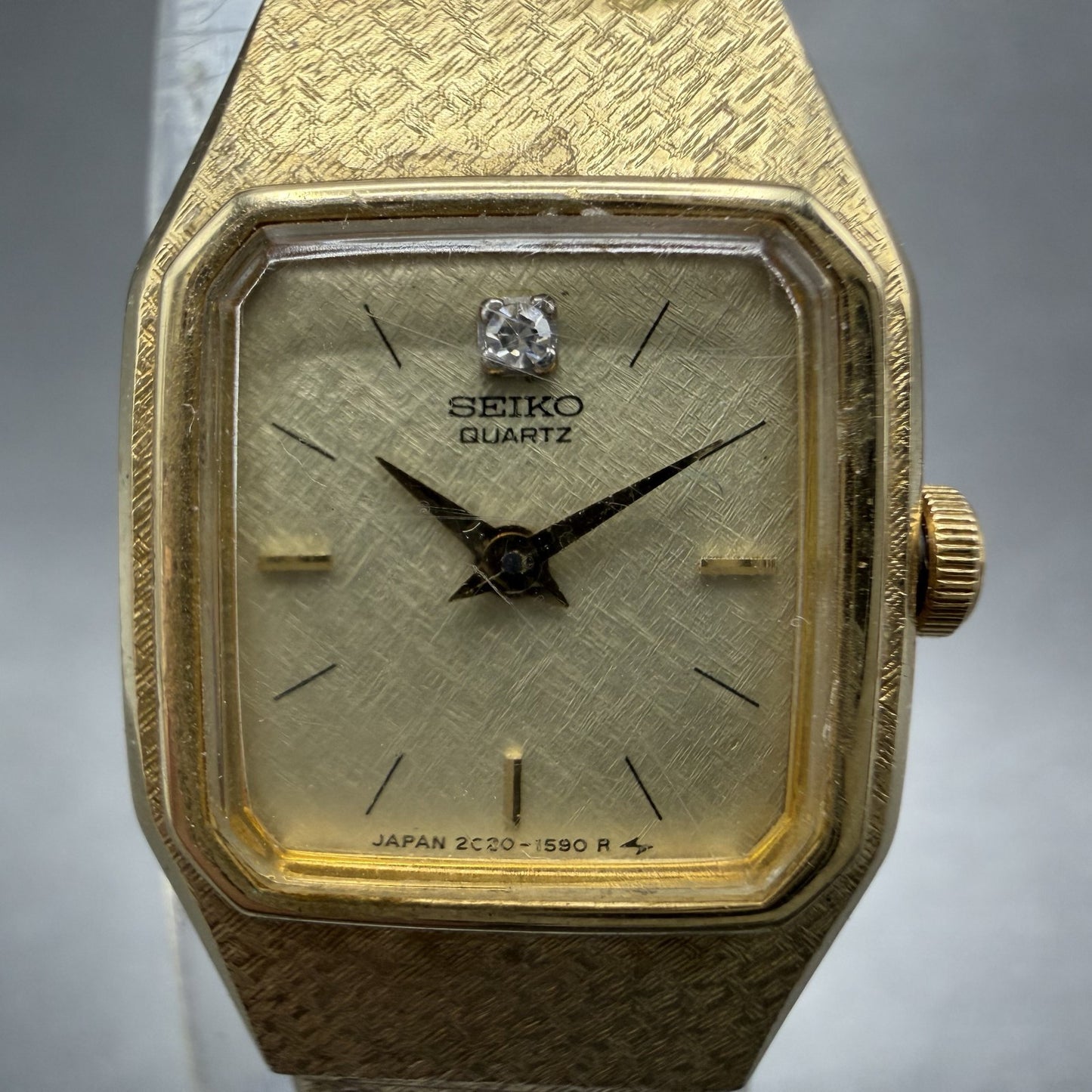 Seiko Watch Women 17mm Champagne Dial Gold Tone Rectangle 2C205780 New Battery2