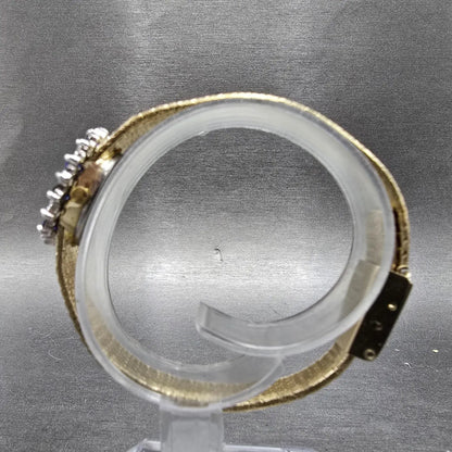 Nicolet Watch Women16mm White Dial Gold Tone Blue Sapphire Oval Mesh Band PARTS6