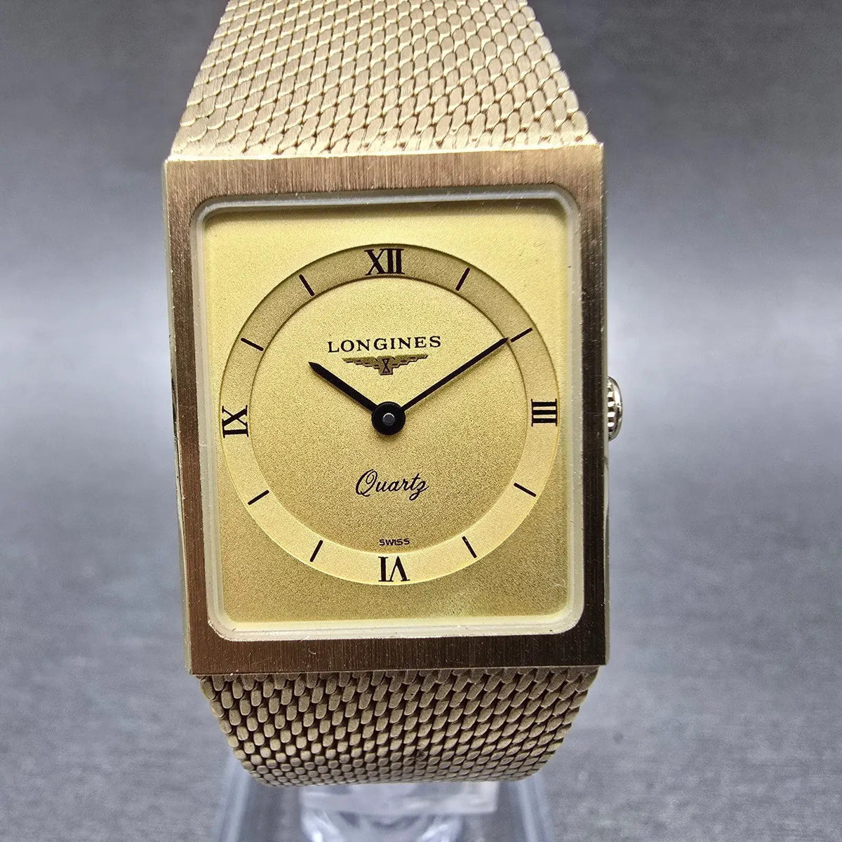 Longines Tank Watch Women 21mm Gold Dial Gold Tone Rectangle New Battery VTG0