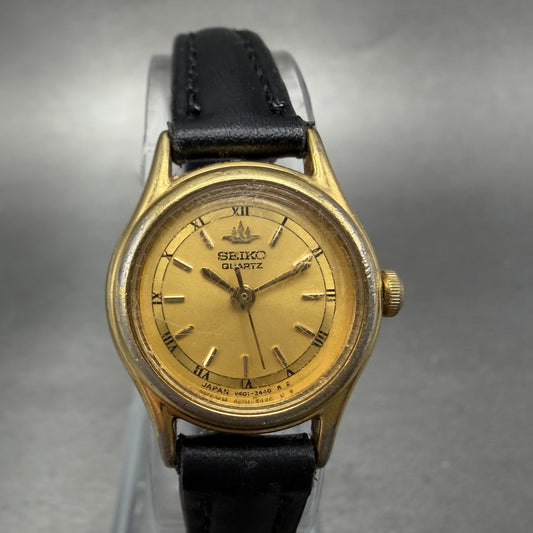 Seiko Watch Women 21mm Champagne Dial Gold Tone Round V401-0920 New Battery VTG0