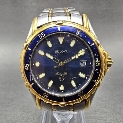 Bulova Marine Star Watch Men 38mm Blue Dial Two Tone Date 98B94 New Battery0
