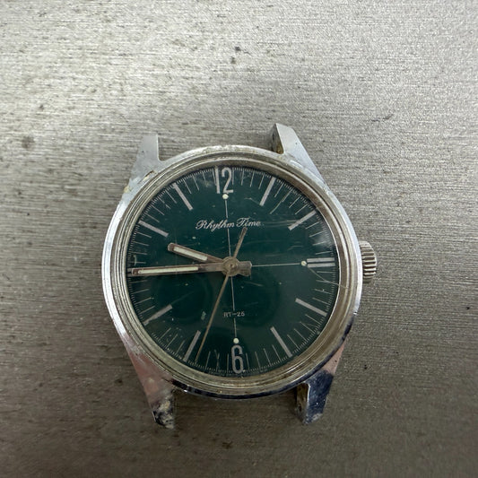 Citizen Rhythm Time Watch Men 32mm Green Dial Silver Tone Manual 4-200021 PARTS0