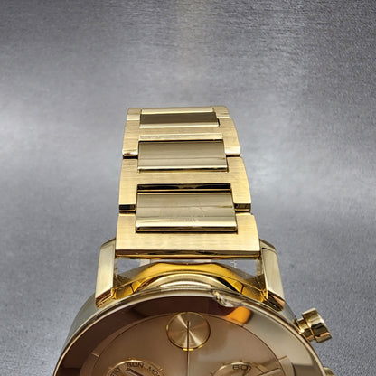 Movado Bold Evolution Chronograph Watch Men 42mm Gold Dial Gold Tone Date CHIP4