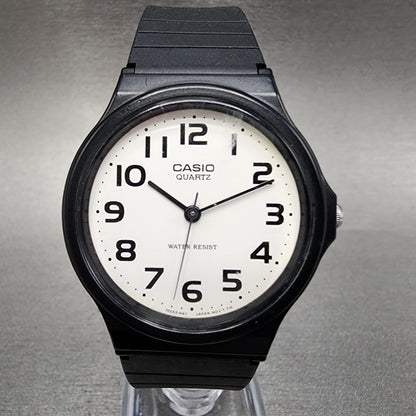 Casio Watch Men 34mm White Dial Black Tone Round MQ24 New Battery
