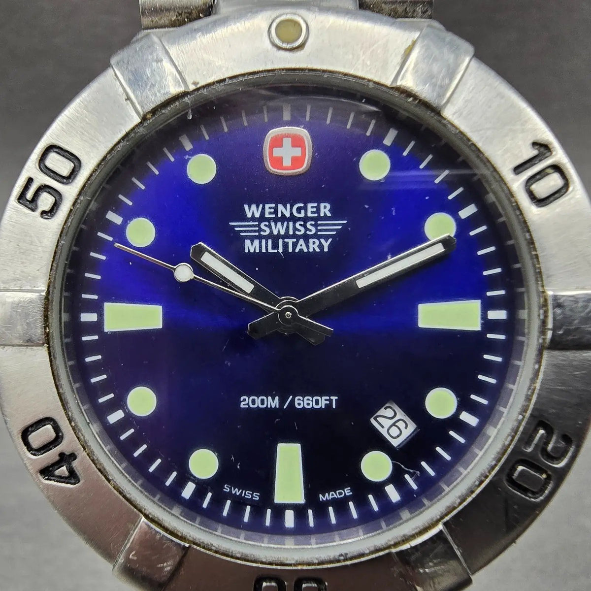 Wenger Swiss Military Dive Watch Men 40mm Blue Dial Steel Date READ!!! New Batt2