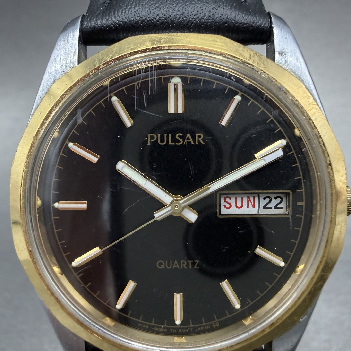 Seiko Pulsar Watch Men 35mm Black Dial Two Tone Daydate Y148-8070 New Battery1