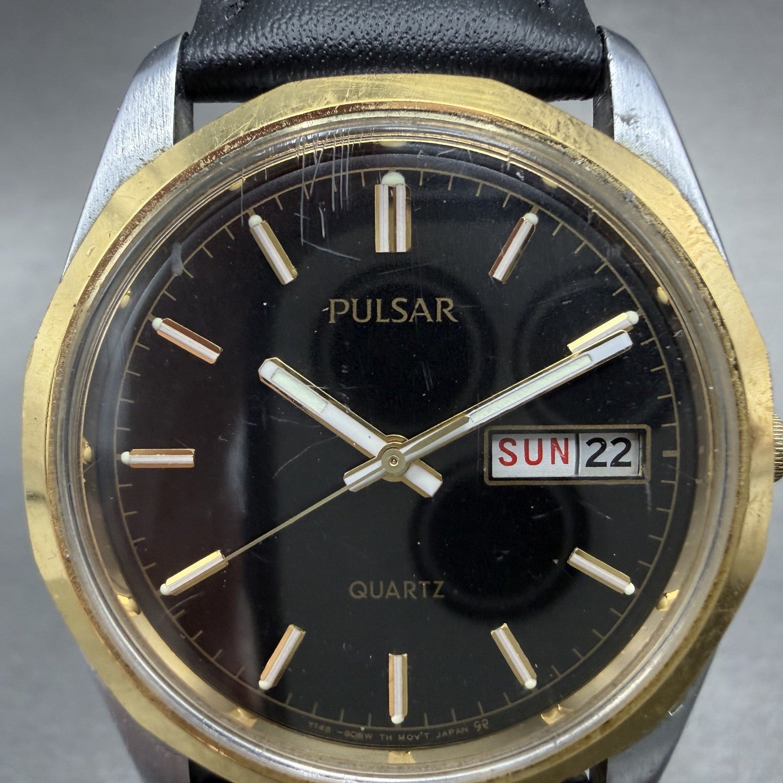 Seiko Pulsar Watch Men 35mm Black Dial Two Tone Daydate Y148-8070 New Battery1