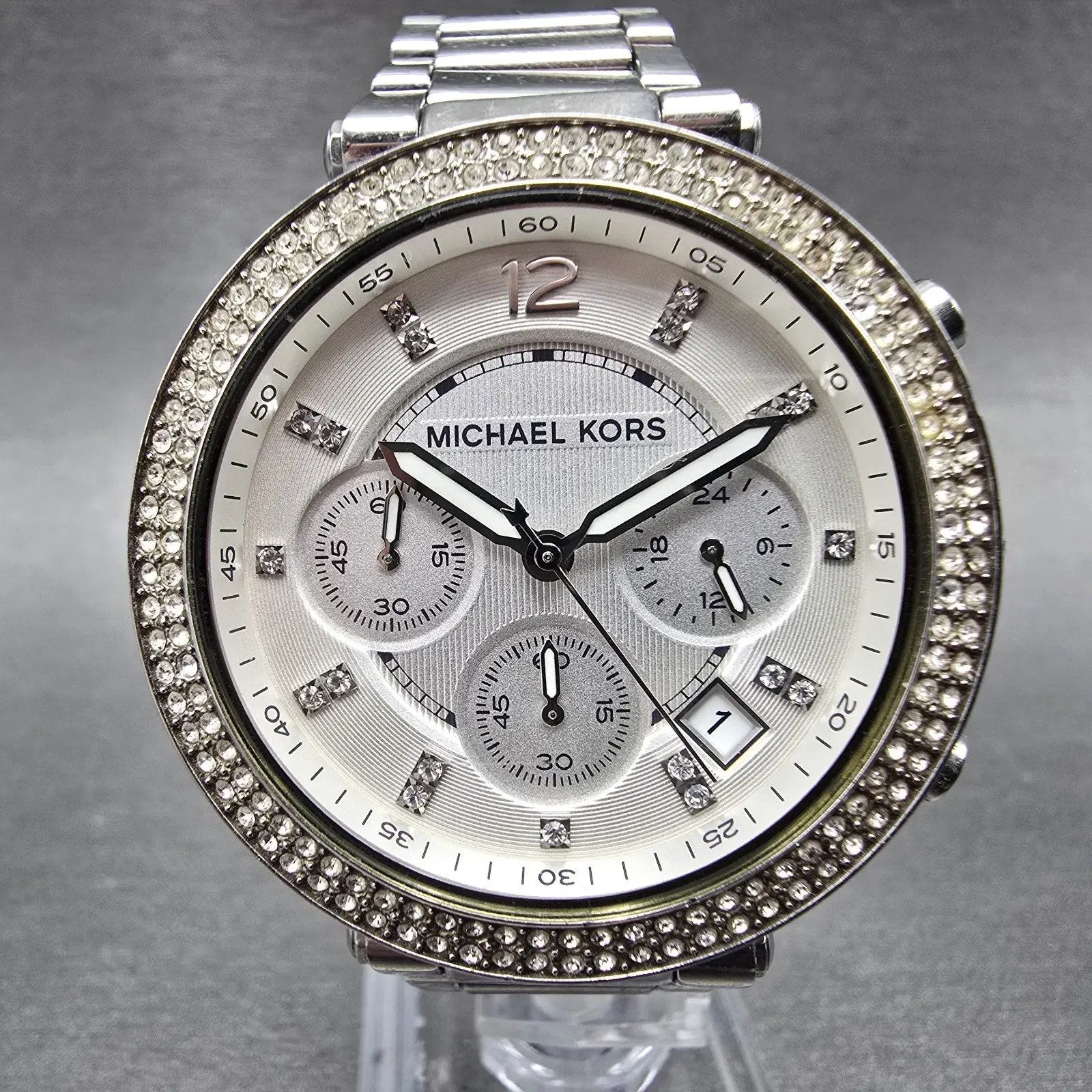 Michael Kors Parker Watch Women 39mm Silver Dial Silver Tone MK-5353 New Battery0