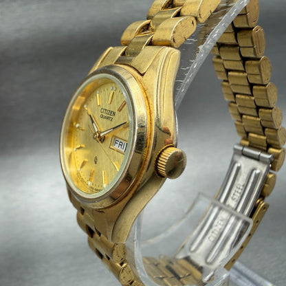 Citizen CQ Watch Women 24mm Champagne Dial Gold Tone Daydate 6000-K04051 NewBatt2