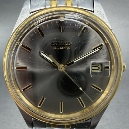 Seiko Watch Men 35mm Black Dial Two Tone Date Round 7N82-8A30 New Battery1