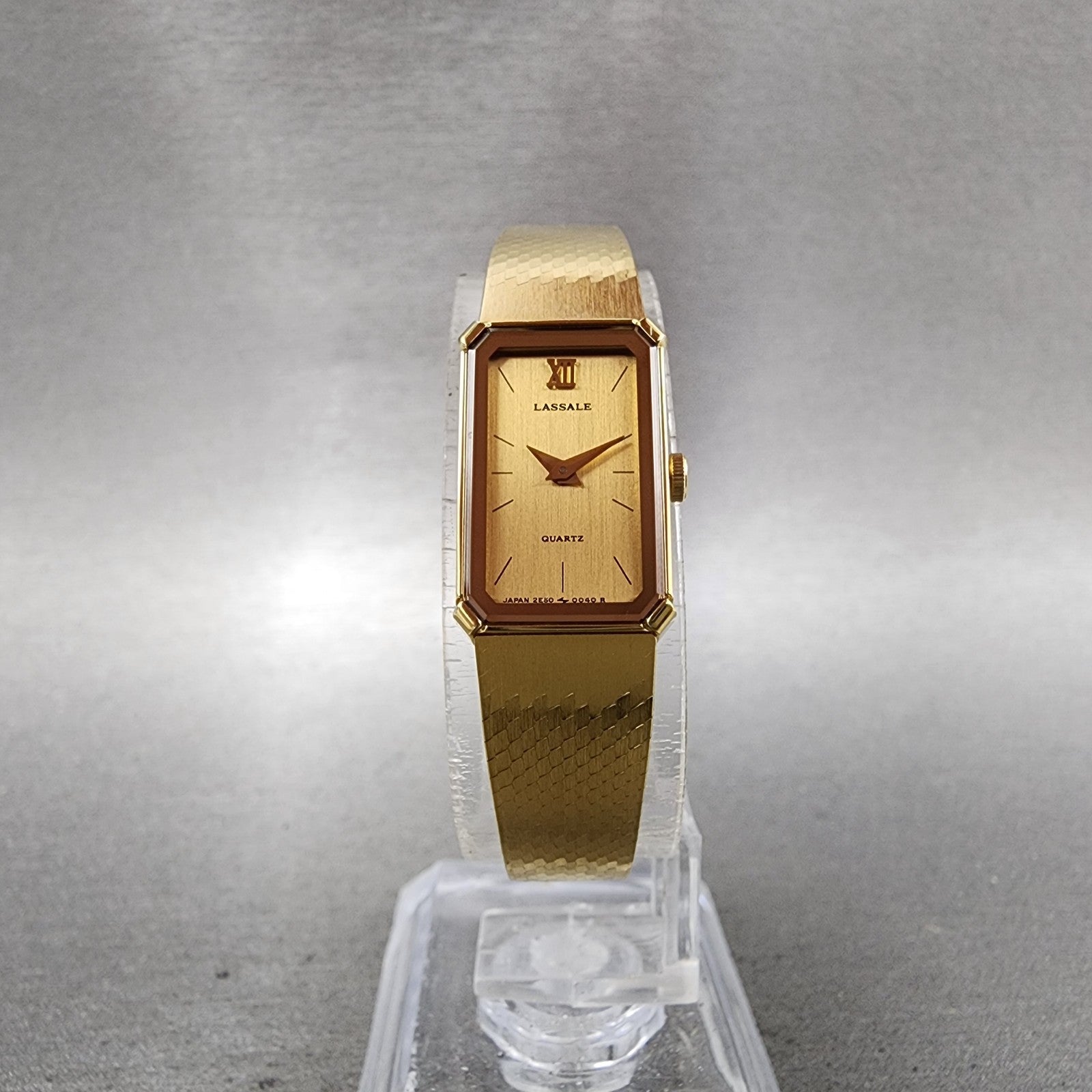 Seiko Lassale Tank Watch Women 13mm Champagne Dial Gold Tone 2e505029 New Bat5