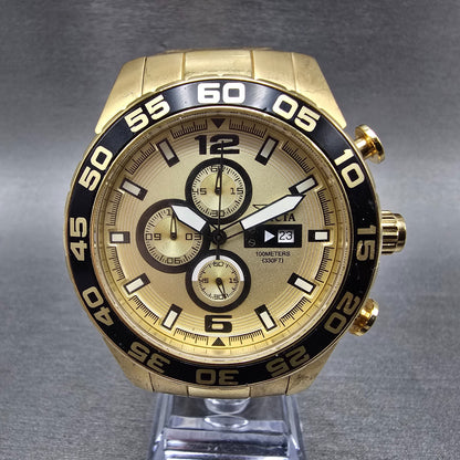 Invicta Chronograph Dive Watch Men 46mm Champagne Dial Gold Tone Date New Batt0